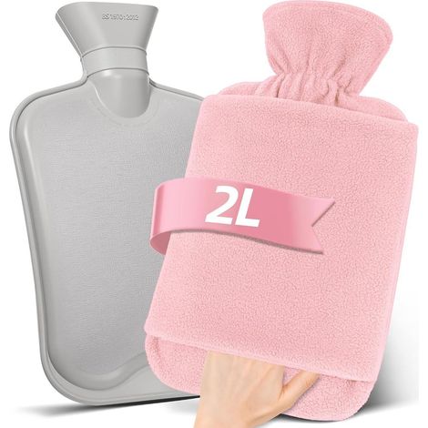 Wärmflasche 2L Vliesbezug Auslaufsicher Naturkautschuk Rosa (1/5)