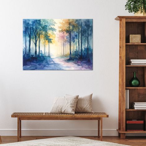 Wandbild Nebelwald Aquarell Landschaft Natur 60x40 (1/4)
