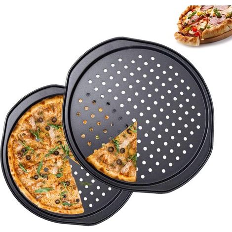 Pizzableche, 2er-Pack – perforiert und antihaftbeschichtet – für den Backofen – gleichmäßige Wärmeverteilung (1/5)