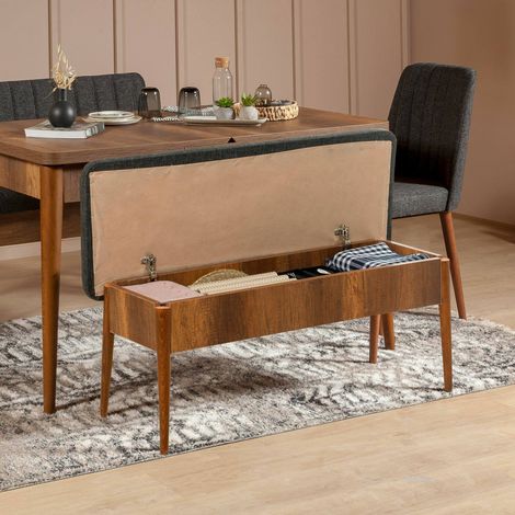 Dmora - Mesa Mirphak, Banco multiusos, Asiento de invitados, Cofre multifuncional, 110x40h48 cm, Nogal y Antracita, con embalaje reforzado (1/5)