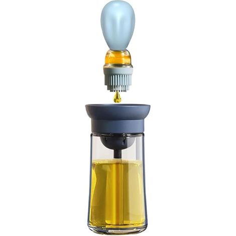 Dosatore per olio in vetro 2 in 1 - Con pennello in silicone - Blu - Adatto per cucina, barbecue e pasticceria (1/5)