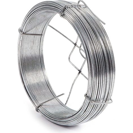 Wiltec Filo di acciaio zincato colore argentato Ø 1,1 mm x 50 m, filo di tensione per recinzione con supporto di svolgimento, fil di ferro per recinzione, piante, fiori, bricolage