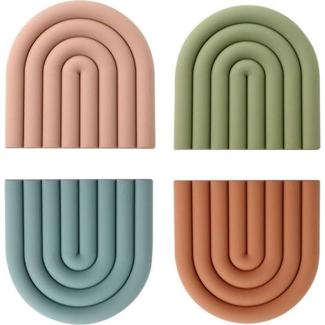 Dessous de plat en silicone, maniques en silicone, dessous de plat, protège-poêles colorés, résistants à la chaleur, antidérapants, dessous de verre pour verres et bols, et décoration, lot de 4 (1/4)