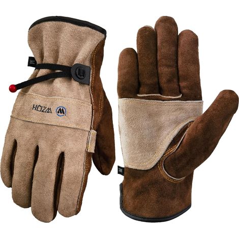 Leather Work Gloves for Men or Women.For Gardening, M For Welding, Construction, Chainsaw, Farm, Ranch, etc. Soft Lining, Cowhide Leather, Solid, Coffee - Grey (1/5)