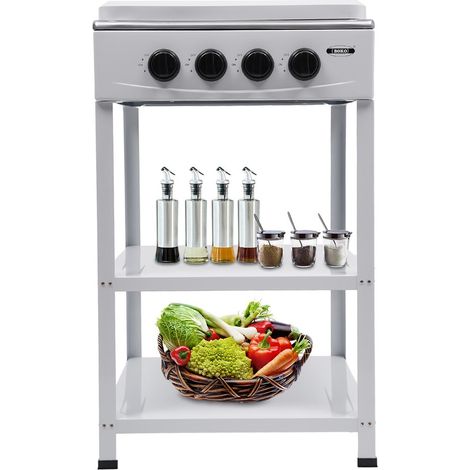 Cuisinière à gaz à quatre feux verticale avec espace de rangement, adaptée aux cuisines de restaurants commerciaux, équipée d'un couvercle rabattable. (1/5)