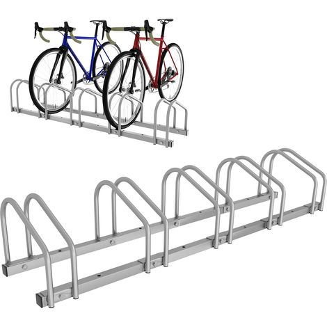Râtelier à vélo pour 5 vélos Largeur de pneu 35-55 mm Support de vélo Montage facile Acier galvanisé 130 x 32 x 26 cm Argenté (1/5)