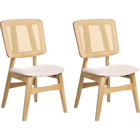 Conjunto de 2 sillas de comedor asientos tela poliéster estructura madera caucho lacado sin reposabrazos retro marrón claro Alcova (1/5)