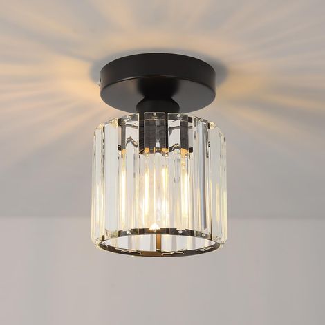 1 Plafonnier Cristal, Base E27, Design Métal Noir, Luminaire Intérieur, Pour Couloir Chambre Salle à Manger