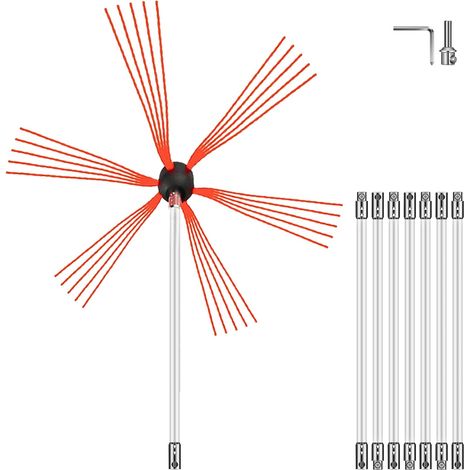 8 Tiges de Ramonage, Nylon Flexible, Brosse Chiminée, Adaptateur Perceuse, Poêle à Pellet