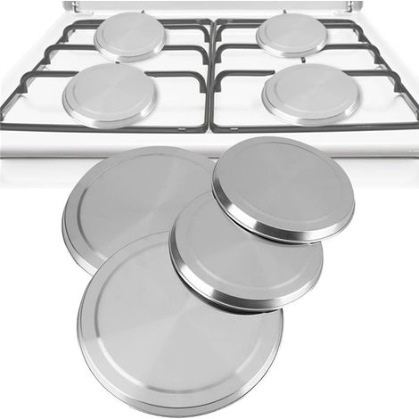 Lot de 4 cache-plaques de cuisson en acier inoxydable, 2 x 21 cm et 2 x 17 cm pour plaques de cuisson rondes et électriques, résistants à la chaleur, faciles à nettoyer, finition argentée (1/5)