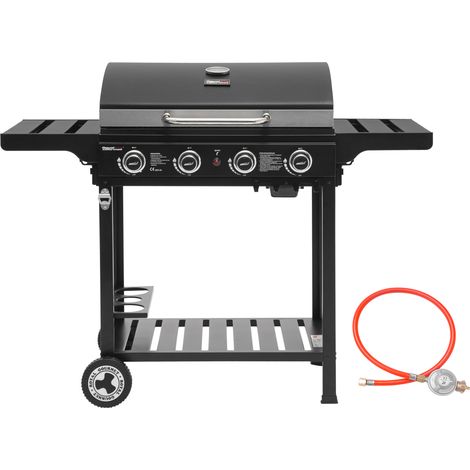 Royal Gourmet 4 Brenner Gas Grillwagen, 12 KW BBQ-Gasgrill mit Seitenablagen und Flascheregal, Campinggrill für Outdoor Garten Party Schwarz (1/5)