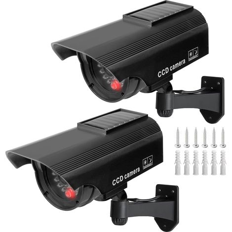 Lot De 2 Caméra Factice Extérieur, Caméra De Surveillance avec LED, Caméra Factice Extérieur, Caméra Factice Intérieur Extérieur Solaire, Caméras Factices avec LED, pour La Maison Et Le Bureau (1/5)
