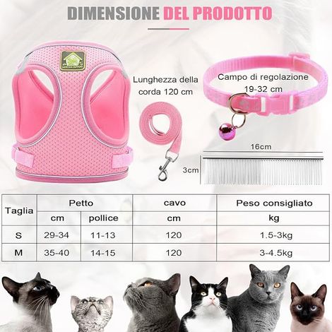 Cat Harness with Leash, Soft Cat Harness, Leash with Cat Harness, Adjustable Cat Tableware Set (Pink, M) (1/4)
