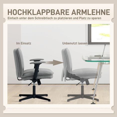 Fauteuil de bureau à accoudoirs rabattables, large chaise de bureau en aspect lin, réglable en hauteur, base en acier, gris (1/4)