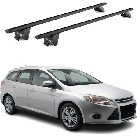OMAC Barres de toit aluminium certifiées TÜV pour Ford Focus III IV 2011-2025 – Pour rails de toit intégrés – Rainure en T – Charge max 100 kg – 2 antivols Noir (1/4)
