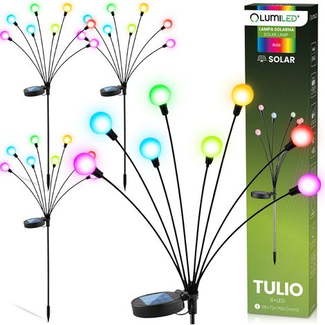 4 lampade solari a LED da giardino Tulio, inseribili, decorative, a forma di dente di leone, con sfere RGB, illuminate (1/5)
