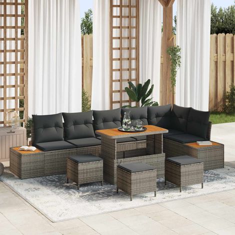 Ensemble Canapé de Jardin Modulable en Rotin Poly et Acier Gris avec Table 10 Pcs - PANGIVO (1/5)