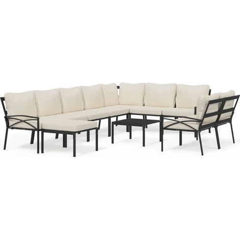 Maison Exclusive - Salon de jardin 11 pcs avec coussins sable acier (1/5)