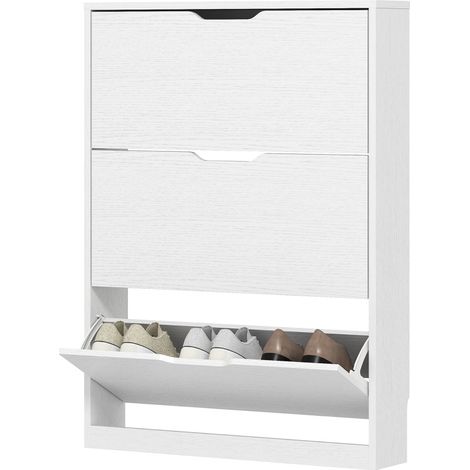 Scarpiera slim con 3 ante ribaltabili, bianca, 80 x 17 x 108 cm, MODENUIT (1/5)