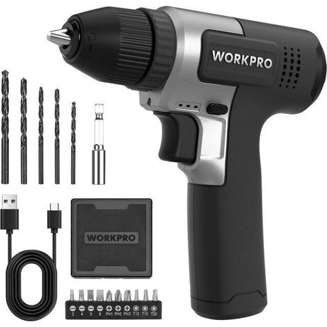 Kit de Perceuses Visseuse Sans Fil 8V Noir, Visseuse Devisseuse Sans Fil 2000mAh, Couple 12Nm, Mandrin de Perçage 10mm, LED Lumière, Kit d'Accessoires Complet, pour Réparation Maison DIY (1/5)