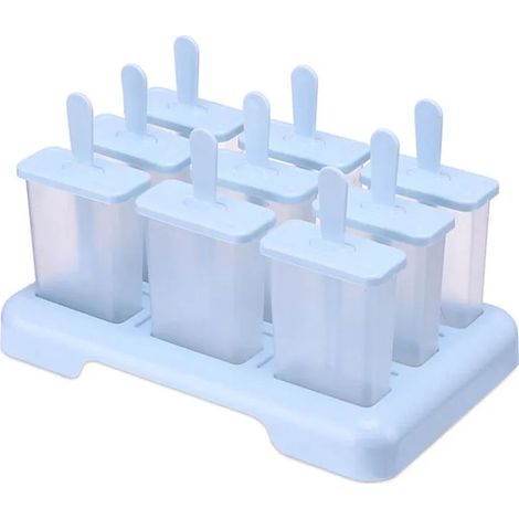 Moules à glace réutilisables, bleus, avec pinceaux, bâtonnets et entonnoirs en silicone, pour fabriquer des glaces à l'eau. (1/5)