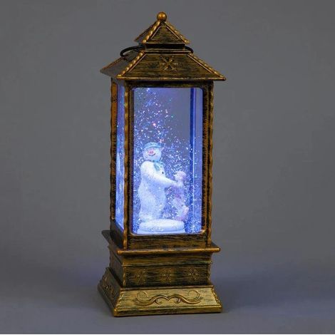 Snowtime Water Filled Christmas Copper Lantern with Snowman & James - 29cm