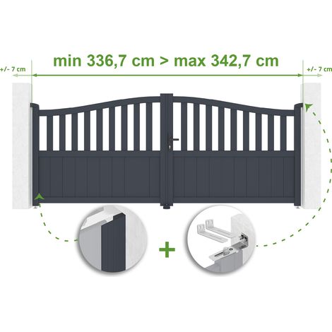 Portail battant ajustable en largeur MEIJE 3,4m H.140cm Aluminium Gris Anthracite (1/4)