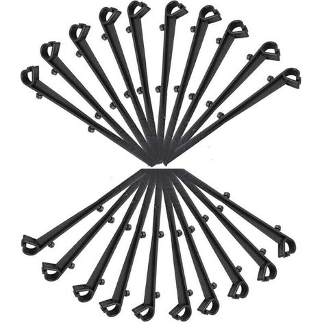 Lot de 20 crochets de fixation pour filet de protection de gouttière en PP, longueur 16 cm, noir (1/4)