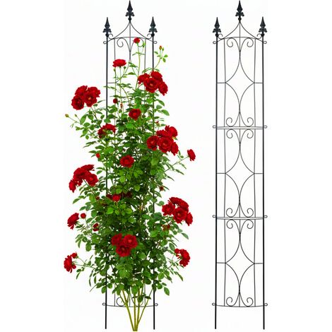 Graticcio Relaxdays, Set da 2, A x L x P 183x31x20 cm, Metallo, Supporto per Piante rampicanti e Rose, Giardino, Nero (1/5)