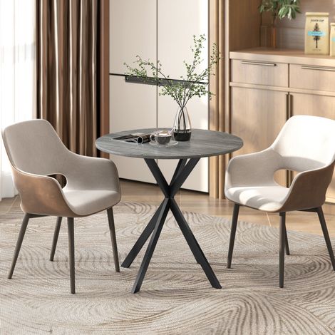 Table ronde de cuisine 80 cm, plateau compact en panneau de particules, pieds métal gris, meuble gain de place pour petit espace (1/5)
