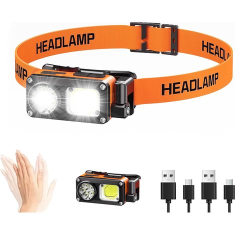 Rechargeable magnetic LED headlight with motion sensor. Camping light,  mechanical flashlight for garage/workshop/vehicle maintenance/emergencies/power outages (1/5)