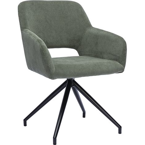 Sedia girevole 360° in tessuto velluto a coste verde kaki e metallo nero LAURETTE (1/5)