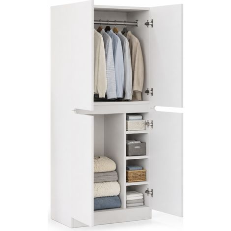 Armoire penderie 2 portes 70 x 40 x 170 cm avec grand espace de rangement, compartiment bas et petit casier, blanc bois, minimaliste pour chambre  CHICFURN (1/5)