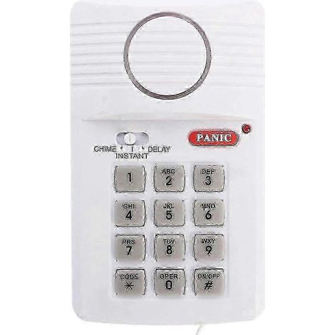 Alarme de porte sans fil avec clavier de sécurité puissant et code panique pour bureau garage abri de jardin - Blanc (1/4)