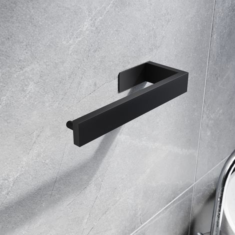 SIRHONA Anneau porte-serviettes porte-serviettes adhésif barre de bain 20 cm sans foret en acier inoxydable couleur noir, cintre de bain serviette à main sans perçage (1/4)