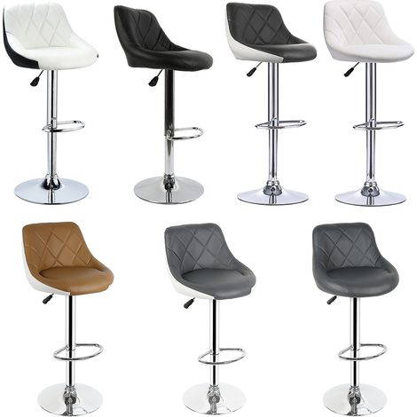 8 X Tabouret de bar en similicuir, Siège bien rembourré, Hauteur réglable, 32x46x105 cm, GRIS (1/4)
