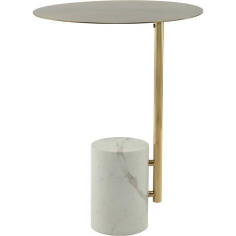 Table dappoint ronde marbre blanc et acier inoxydable - Blanc marbre avec finition or mat (1/5)