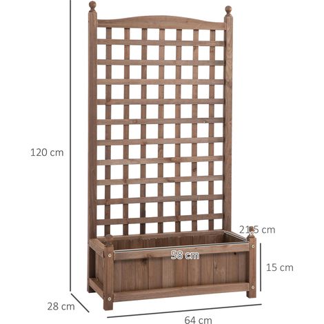 Jardinière surélevée avec treillis, bac à fleurs, jardinière pour plantes grimpantes, arche pour rosiers avec support pour plantes grimpantes, bois de jardin, brun foncé, 64 x 28 x 120 cm (1/5)
