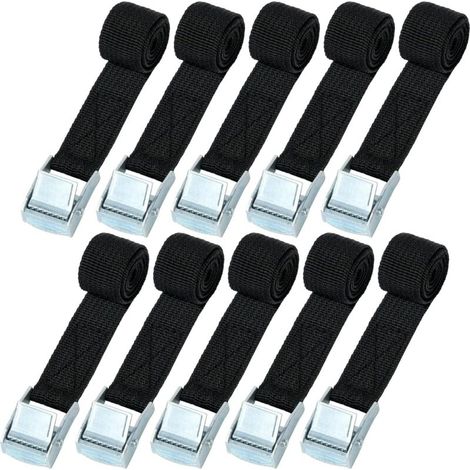 Sangle d'Arrimage, 10pcs 0.5m x 2cm Kit de Fixation avec Sangle de Serrage Boucle de Serrage, pour Moto, Voiture, Porte Vélo, Puissance de Traction: 200 kg/Pièce (Black) (1/5)