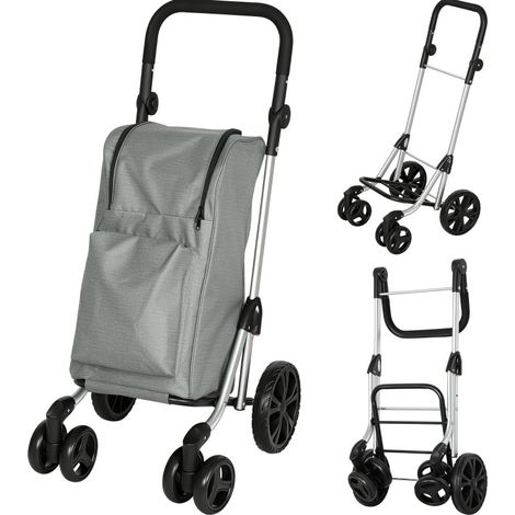 Faltbarer Einkaufstrolley 46 L mit Isolierfach, verstellbarem Griff, Aluminium, grau OKMYHOME (1/5)