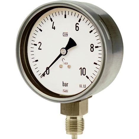 Riegler Manometer, CrNi-Stahl, G 1/2 radial unten, 0 - 25,0 bar, Ø 100 (1/2)