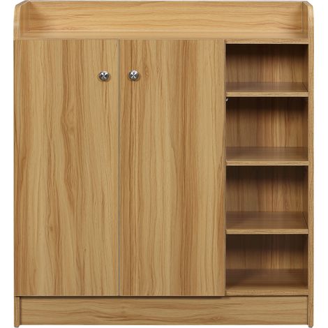 Moderner, schmaler Schuhschrank aus Holz für 12 Paar Schuhe, 4 offene Fächer, 83 x 30 x 90 cm, hellbraun