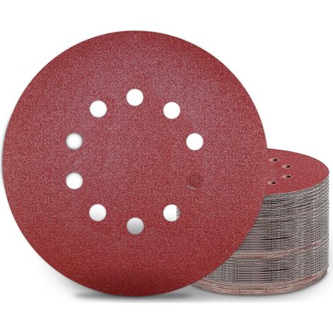 Disques de Ponçage 225 mm 50 Pièces Grain P80 10 Trous Disques Abrasifs 225 mm Ronds Papier Abrasif for Ponceuse (1/5)