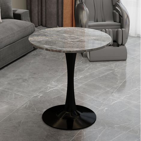 Mesa de centro redonda 77.5x77.5x15.5 cm negra en mármol artificial con diseño minimalista (1/5)