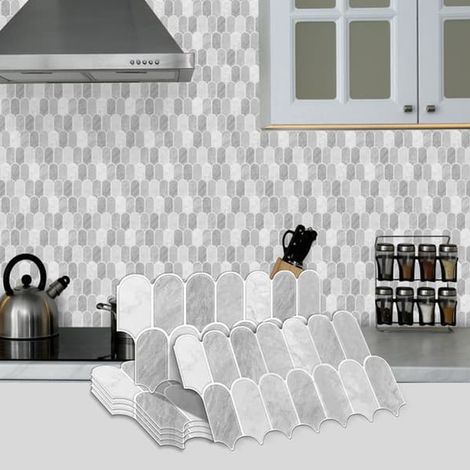 Décorations Muraux Autoadhésives Imperméables - 6 Stickers PVC 30x15cm Style Carrelage Marbre pour Toute la Maison (1/5)