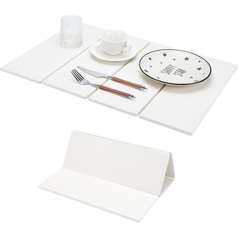 Tapis de Séchage en Pierre pour Plan de Travail de Cuisine Blanc à Séchage Rapide Tapis de Séchage de Vaisselle Pliable 44x34.3cm Tapi en Terre de Diatomées avec Antidérapant et Papier (1/5)