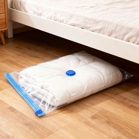 [Sac de Stockage à Vide] Sac de Compression Pratique pour Organiser les Vêtements et Couettes (80x100cm) - Matériau Plastique Transparent Bleu, 1pc (1/5)