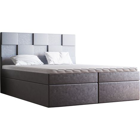 Emporius Lit continental 180x200 cm Berg, en velours avec matelas et rangement, Gris clair (1/5)