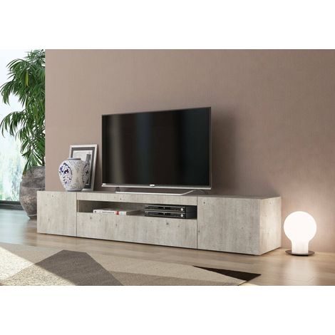 Dmora Mueble para TV para sala de estar, Made in Italy, Mueble para TV con 3 puertas y estantes, cm 200x40h37, Color cemento, con embalaje reforzado (1/3)