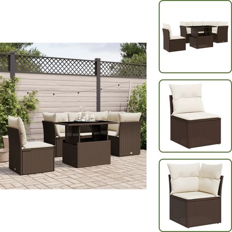 The Living Store 6-tlg. Garten-Sofagarnitur mit Kissen Braun Poly Rattan - Gartensorte - Gartenmöbelset - PE-Rattan Möbel - Outdoor Sofa - Lounge Set